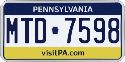 PA license plate MTD7598