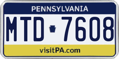 PA license plate MTD7608