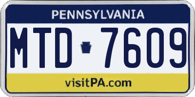 PA license plate MTD7609