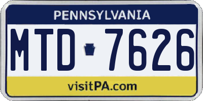 PA license plate MTD7626