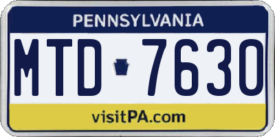 PA license plate MTD7630