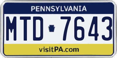 PA license plate MTD7643