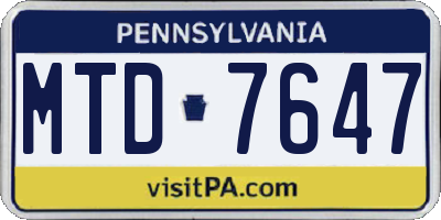 PA license plate MTD7647