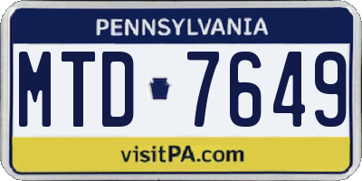 PA license plate MTD7649