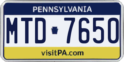 PA license plate MTD7650