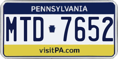 PA license plate MTD7652