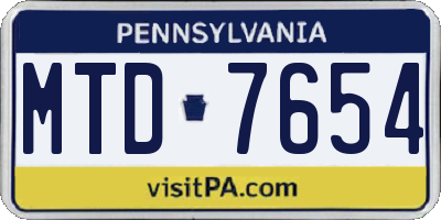 PA license plate MTD7654