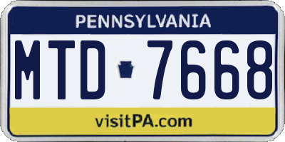 PA license plate MTD7668