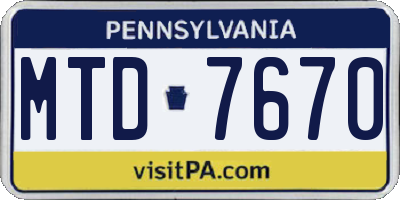PA license plate MTD7670