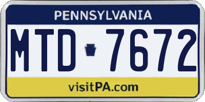 PA license plate MTD7672
