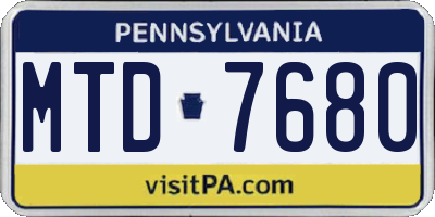 PA license plate MTD7680