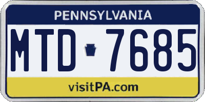 PA license plate MTD7685