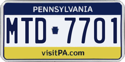 PA license plate MTD7701