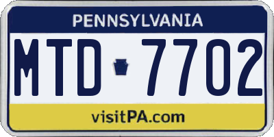 PA license plate MTD7702