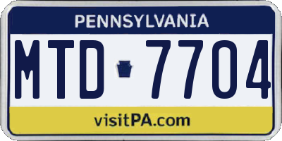 PA license plate MTD7704