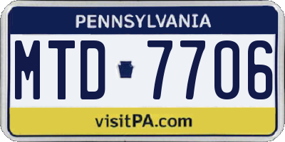PA license plate MTD7706