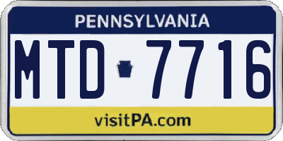 PA license plate MTD7716
