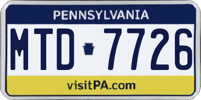 PA license plate MTD7726