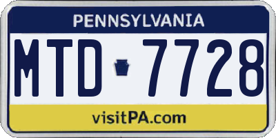 PA license plate MTD7728