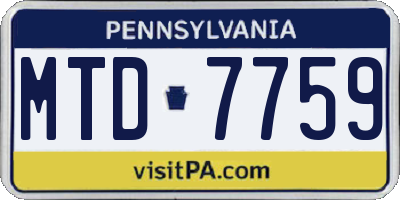 PA license plate MTD7759