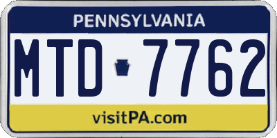 PA license plate MTD7762