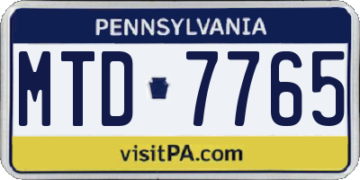 PA license plate MTD7765