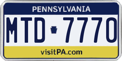 PA license plate MTD7770
