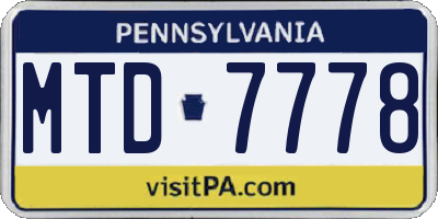 PA license plate MTD7778