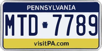 PA license plate MTD7789