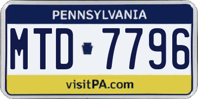 PA license plate MTD7796