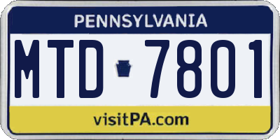 PA license plate MTD7801