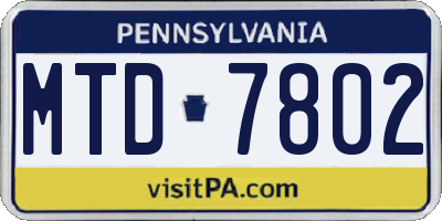 PA license plate MTD7802