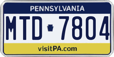 PA license plate MTD7804