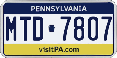PA license plate MTD7807