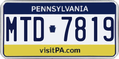 PA license plate MTD7819