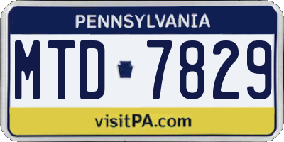 PA license plate MTD7829