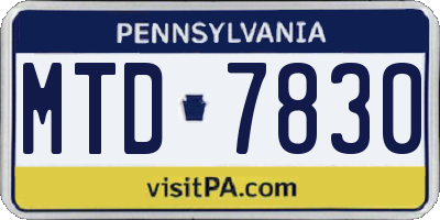 PA license plate MTD7830