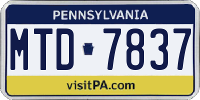 PA license plate MTD7837