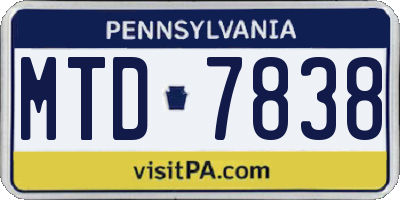 PA license plate MTD7838