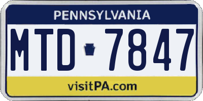 PA license plate MTD7847