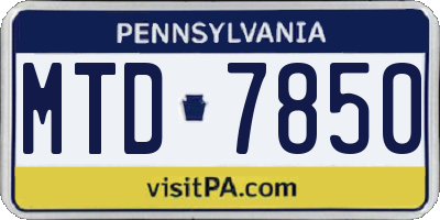 PA license plate MTD7850