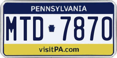 PA license plate MTD7870