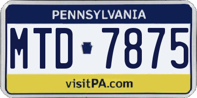 PA license plate MTD7875