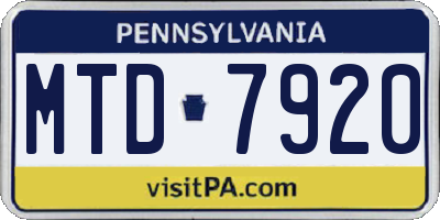 PA license plate MTD7920