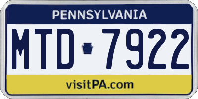 PA license plate MTD7922