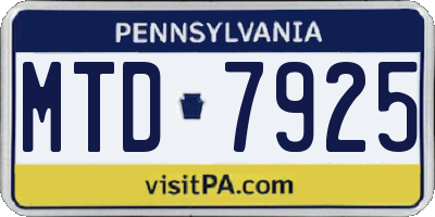 PA license plate MTD7925