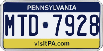 PA license plate MTD7928