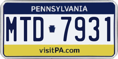PA license plate MTD7931