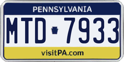 PA license plate MTD7933