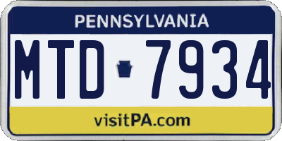 PA license plate MTD7934